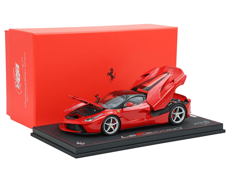Ferrari LaFerrari Rosso Corsa Red with Black Top and Silver Wheels With Display Case Limited Edition to 135 pieces Worldwide 1/18 Model Car BBR BBR182221-9DIE