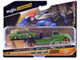 Maisto Flatbed Truck Green Metallic with Graphics and 1987 Buick Regal T Type Green Metallic with Graphics Lowriders Elite Transport Series 1/64 Diecast Models Maisto 15055-25B