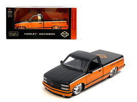 1993 Chevrolet 454 SS Pickup Truck Harley Davidson Black and Orange H D Custom Series 1/24 Diecast Model Car Maisto 32274OR
