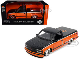 1993 Chevrolet 454 SS Pickup Truck Harley Davidson Black and Orange H D Custom Series 1/24 Diecast Model Car Maisto 32274OR