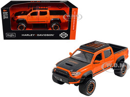 2023 Toyota Tacoma TRD Pro Pickup Truck Harley Davidson Orange and Black with Roof Rack H D Custom Series 1/24 Diecast Model Car Maisto 32275OR