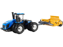 New Holland T9.700 Tractor Blue Ashland 2811E Scraper Yellow 1/64 Diecast Model ERTL TOMY 61009