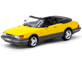 Saab 900 Turbo Convertible Yellow with Tarmac Cards Global64 Series 1/64 Diecast Model Tarmac Works T64G-067-YE