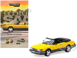 Saab 900 Turbo Convertible Yellow with Tarmac Cards Global64 Series 1/64 Diecast Model Tarmac Works T64G-067-YE