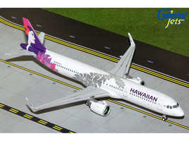 Airbus A321neo Commercial Aircraft Hawaiian Airlines N208HA White with Tail Graphics Gemini 200 Series 1/200 Diecast Model Airplane GeminiJets G2HAL1365