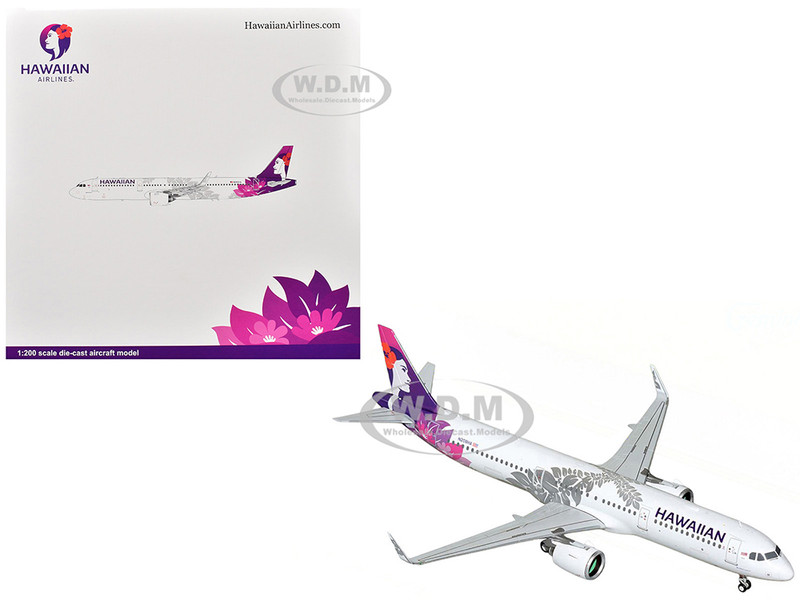 Airbus A321neo Commercial Aircraft Hawaiian Airlines N208HA White with Tail Graphics Gemini 200 Series 1/200 Diecast Model Airplane GeminiJets G2HAL1365