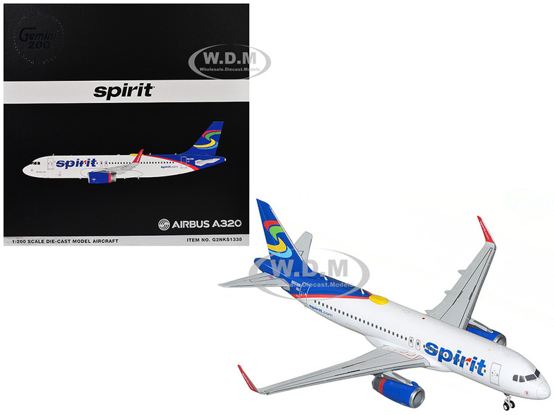 Airbus A320 Commercial Aircraft Spirit Airlines N633NK White with Blue Tail Gemini 200 Series 1/200 Diecast Model Airplane GeminiJets G2NKS1338