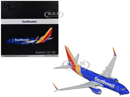 Boeing 737 700 Commercial Aircraft Southwest Airlines N943WN Blue with Striped Tail Gemini 200 Series 1/200 Diecast Model Airplane GeminiJets G2SWA1350