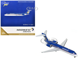 Boeing 717 200 Commercial Aircraft Midwest Airlines N920ME Blue and White 1/400 Diecast Model Airplane GeminiJets GJ1488