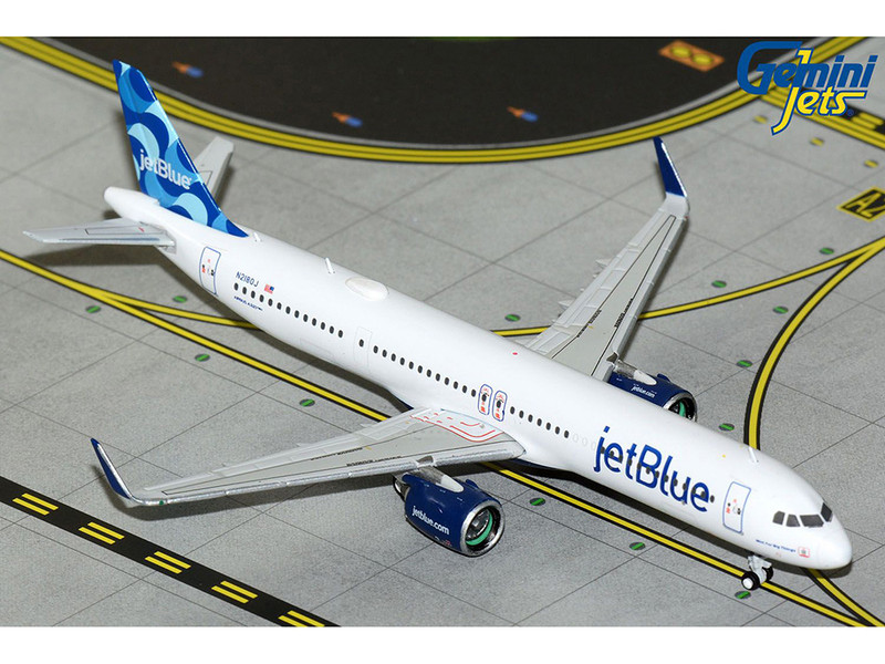 Airbus A321neo Commercial Aircraft JetBlue Airways N2180J White with Blue Tail 1/400 Diecast Model Airplane GeminiJets GJ2288