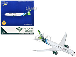 Boeing 787 9 Commercial Aircraft with Flaps Down Saudia Airline HZ ARB White with Tail Graphics 1/400 Diecast Model Airplane GeminiJets GJ2310F