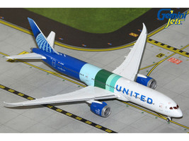 Boeing 787 9 Commercial Aircraft United Airlines The Future is SAF N24988 White and Blue with Stripes 1/400 Diecast Model Airplane GeminiJets GJ2333
