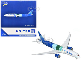Boeing 787 9 Commercial Aircraft United Airlines The Future is SAF N24988 White and Blue with Stripes 1/400 Diecast Model Airplane GeminiJets GJ2333