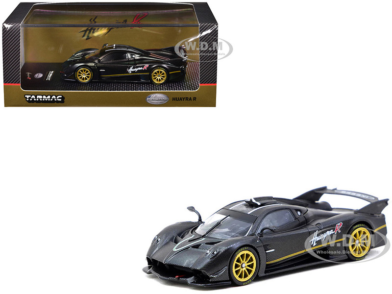 Pagani Huayra R Matt Black Carbon Fiber with Gold Wheels Limited Edition to 3552 pieces Worldwide Global64 Series 1/64 Diecast Model Tarmac Works T64G-TL035-MBCF