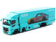 Mitsubishi Fuso Truck with Transporter Liberty Walk Suzuki Transport Light Blue with Graphics Truck64 Series 1/64 Diecast Model Car Tarmac Works T64T-TL001-LBS
