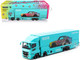 Mitsubishi Fuso Truck with Transporter Liberty Walk Suzuki Transport Light Blue with Graphics Truck64 Series 1/64 Diecast Model Car Tarmac Works T64T-TL001-LBS