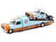 1973 Chevrolet C30 Wedge Truck Light Blue and Orange and 1978 Chevrolet Silverado 10 Bedless Truck #15 Light Blue and Orange Rusted Gulf Oil Limited Edition to 8000 pieces Worldwide 1/64 Diecast Model M2 Machines 39200-MJS07
