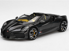 Bugatti W16 Mistral Black with Yellow Interior 1/18 Model Car Top Speed TS0597