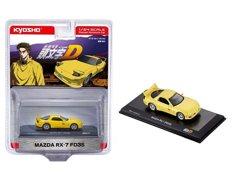 Mazda RX 7 FD3S RHD Right Hand Drive Yellow Initial D Manga 1/64 Diecast Model Car Kyosho 07057A2B