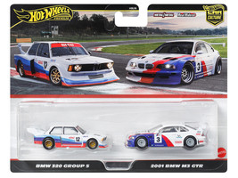 BMW 320 Group 5 #12 White with Stripes and 2001 BMW M3 GTR #3 White with Stripes Car Culture Set of 2 Cars Diecast Model Cars Hot Wheels JBK99