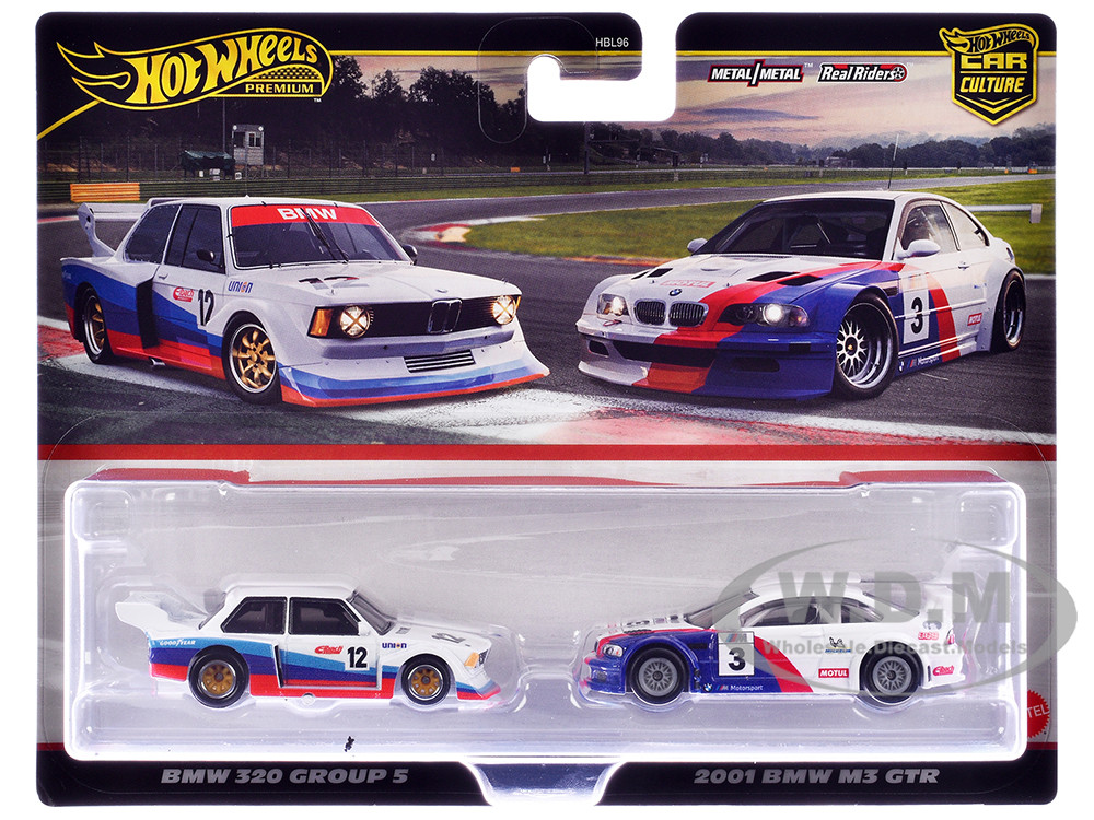 BMW 320 Group 5 #12 White with Stripes and 2001 BMW M3 GTR #3