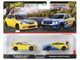 1999 Honda Civic Type R EK9 RHD Right Hand Drive Yellow with Red Interior and Honda Civic Type R #95 Spoon Sports Blue and Yellow Car Culture Set of 2 Cars Diecast Model Cars Hot Wheels JBL00