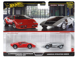 Lamborghini Countach LP5000 QV Red and Lancia Stratos Zero Gray Metallic Car Culture Set of 2 Cars Diecast Model Cars Hot Wheels JBL02