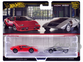 Lamborghini Countach LP5000 QV Red and Lancia Stratos Zero Gray Metallic Car Culture Set of 2 Cars Diecast Model Cars Hot Wheels JBL02