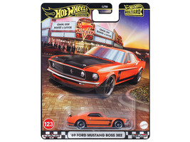 1969 Ford Mustang Boss 302 Orange with Black Stripes and Hood Boulevard Series Diecast Model Car Hot Wheels JBL20