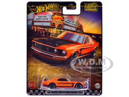 1969 Ford Mustang Boss 302 Orange with Black Stripes and Hood Boulevard Series Diecast Model Car Hot Wheels JBL20