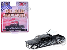 1973 Chevrolet Cheyenne Super 30 Pickup Truck Black with American Flag Graphics Limited Edition to 8250 pieces Worldwide 1/64 Diecast Model Car M2 Machines 39000-MJS07