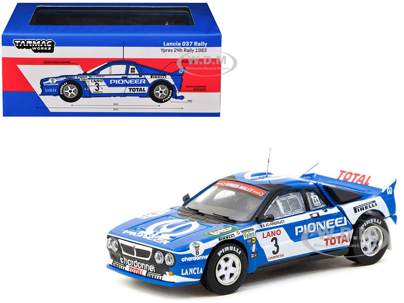 Lancia 037 Rally #3 Jean Claude Andruet Francoise Sappey 2nd Place Ypres 24 Hours Rally 1983 Hobby64+ Series 1/64 Diecast Model Car Tarmac Works T64P-TL002-83YR03