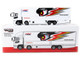 Mitsubishi Fuso Truck with Transporter Team MUGEN HRC White with Graphics Truck64 Series 1/64 Diecast Model Car Tarmac Works T64T-TL001-MU