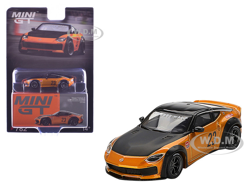 Nissan Fairlady Z #23 LB NATION WORKS LB Gold Metallic with Matt Black Hood and Black Top Limited Edition 1/64 Diecast Model Car Mini GT MGT00782