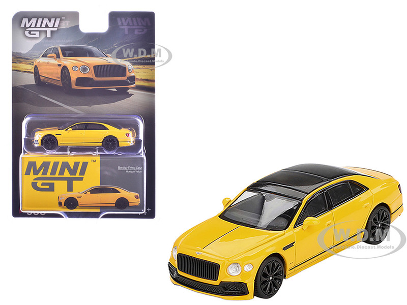Bentley Flying Spur Monaco Yellow with Black Top Limited Edition 1/64 Diecast Model Car Mini GT MGT00955