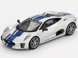 Jaguar C X75 Silver Metallic with Blue Stripes Limited Edition 1/64 Diecast Model Car Mini GT MGT00960