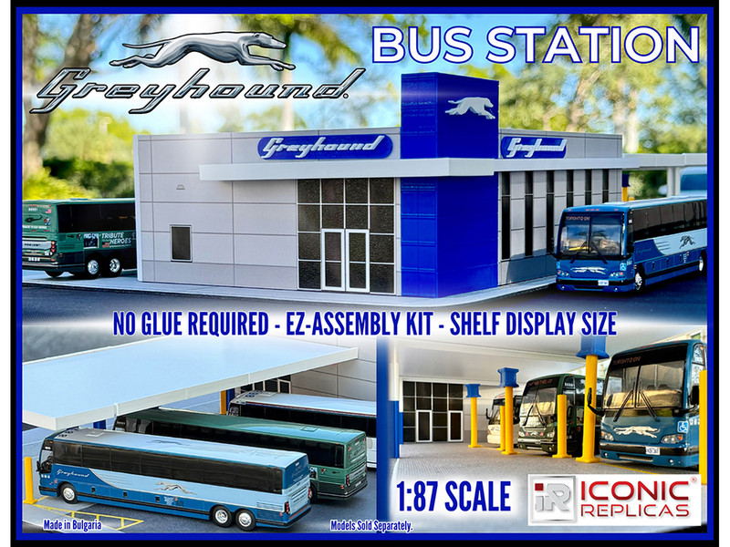 Greyhound Bus Station Diorama EZ Assembly Kit 1/87 (HO) Model Iconic Replicas 87-0599