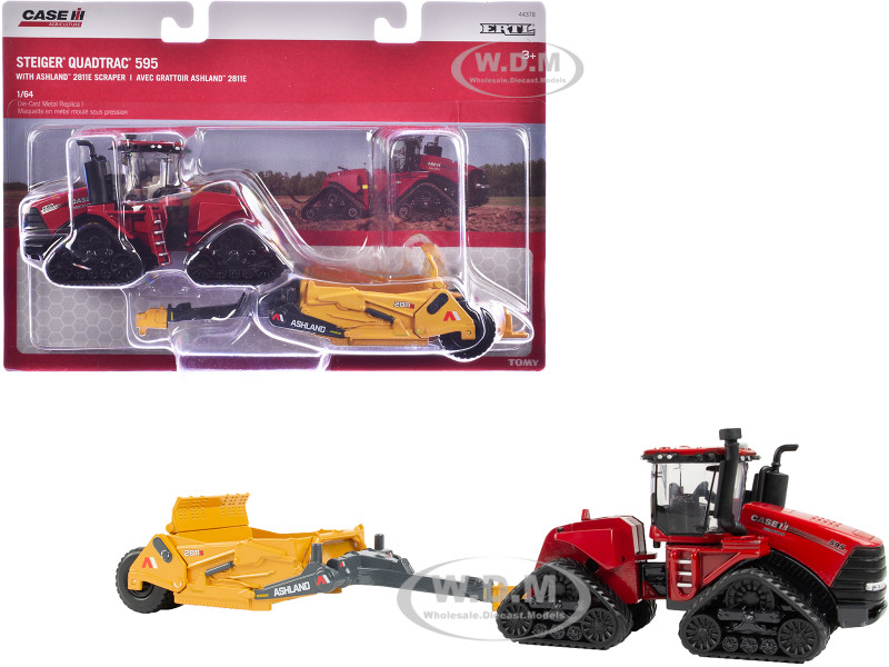 Case IH Steiger 595 Quadtrac Tractor Red Ashland 2811E Scraper Yellow Case IH Agriculture Series 1/64 Diecast Model ERTL TOMY 44378