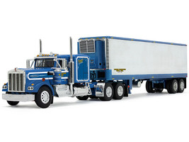 Kenworth W900A with 60 Flat Top Sleeper and 40 Vintage Refrigerated Trailer Crippled Cowboy Blue 1/64 Diecast Model DCP/First Gear 69-2045