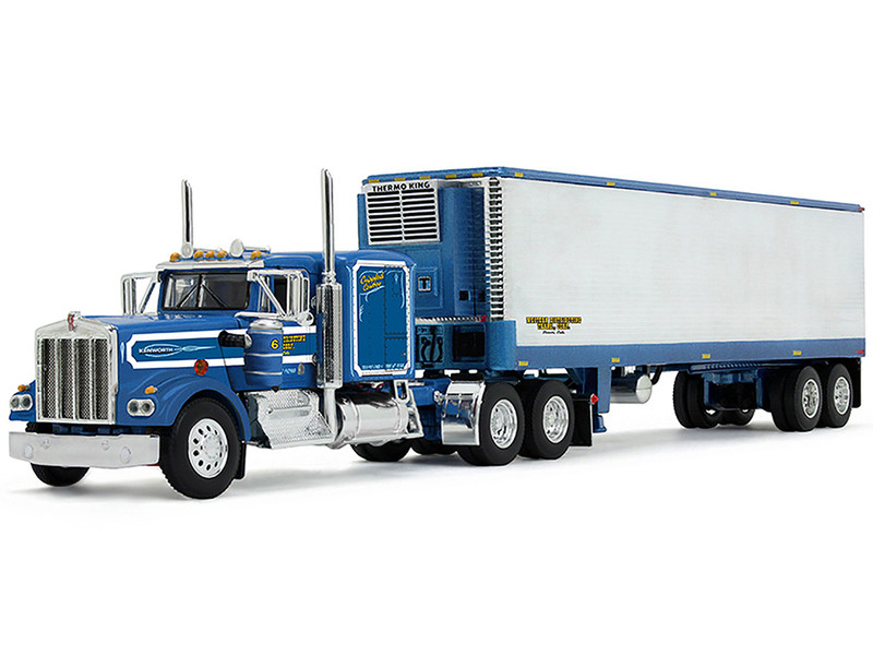Kenworth W900A with 60 Flat Top Sleeper and 40 Vintage Refrigerated Trailer Crippled Cowboy Blue 1/64 Diecast Model DCP/First Gear 69-2045