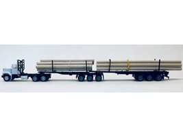 GMC Super B Log Truck and Trailer White with Log Accessories 1/87 (HO) Plastic Model Car Promotex 006355W