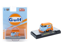 1960 Volkswagen Delivery Van Gulf Oil Light Blue and Orange Limited Edition to 5500 pieces Worldwide 1/64 Diecast Model Car M2 Machines 31500-MJS84