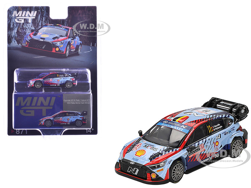 Hyundai i20 N Rally1 Hybrid #11 Thierry Neuville Martijn Wydaeghe Winner Rallye Monte Carlo 2024 Limited Edition 1/64 Diecast Model Car Mini GT MGT00871