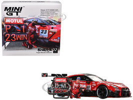 Nissan GT R NISMO #23 Tsugio Matsuda Ronnie Quintarelli MOTUL AUTECH Winner Suzuka Super GT Series 2021 with Matsuda Figure Limited Edition 1/64 Diecast Model Car Mini GT MGT00875