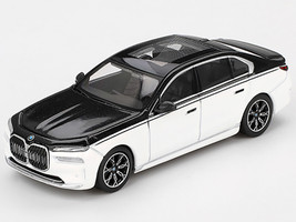BMW i7 xDrive60 Dravit Alpine White and Black Sapphire Limited Edition 1/64 Diecast Model Car Mini GT MGT00959