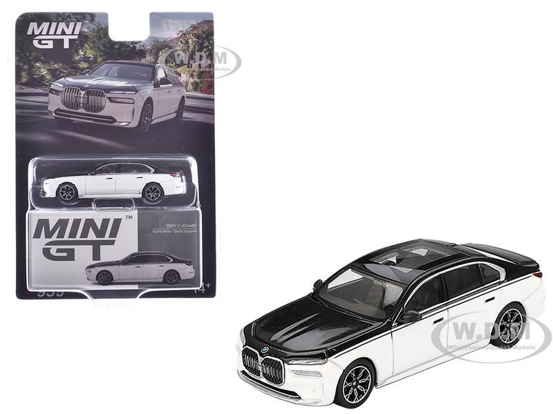 BMW i7 xDrive60 Dravit Alpine White and Black Sapphire Limited Edition 1/64 Diecast Model Car Mini GT MGT00959