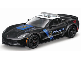 2015 Chevrolet Corvette Z06 Police Black with Blue Stripes and White Top Maisto Design Authority Series 1/24 Diecast Model Car Maisto 32516CHP