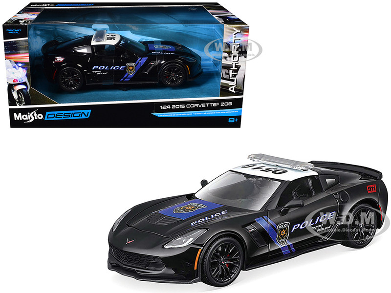 2015 Chevrolet Corvette Z06 Police Black with Blue Stripes and White Top Maisto Design Authority Series 1/24 Diecast Model Car Maisto 32516CHP