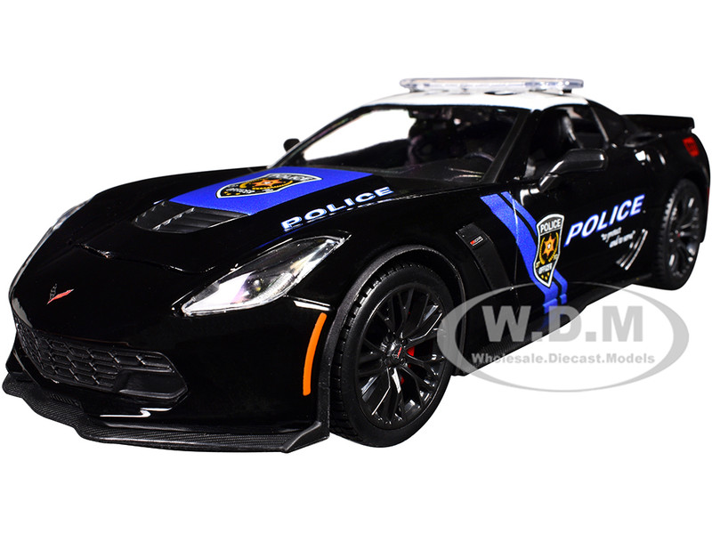 2015 Chevrolet Corvette Z06 Police Black with Blue Stripes and White Top Maisto Design Authority Series 1/24 Diecast Model Car Maisto 32516CHP
