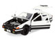 Toyota Trueno AE86 RHD Right Hand Drive White and Black with Graphics and Takumi Diecast Figure Initial D 1998 2021 TV Series Anime Hollywood Rides Series 1/24 Diecast Model Jada 34501
